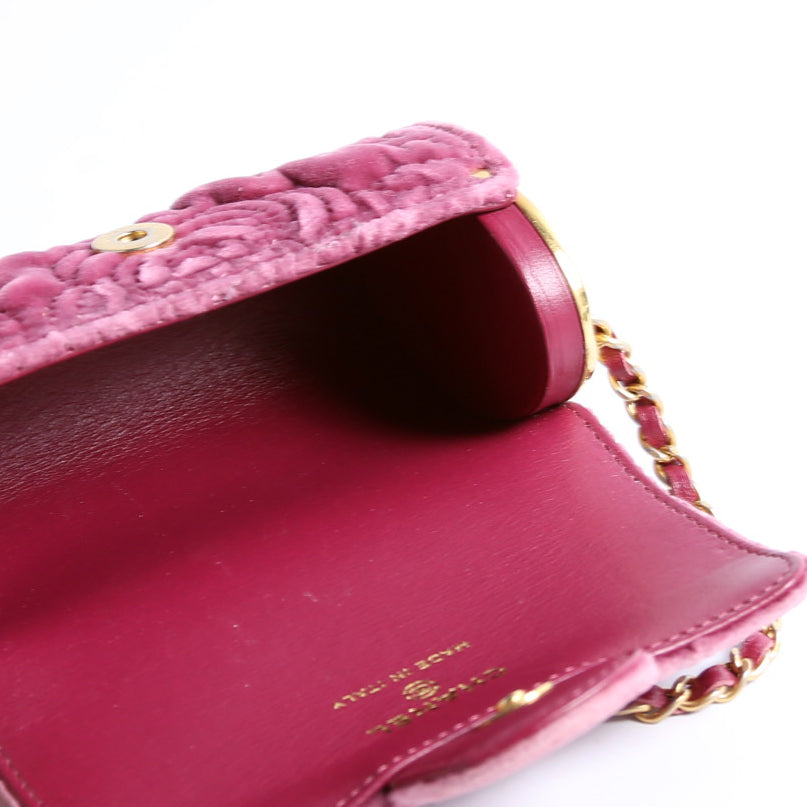 Camellia Embossed Velvet Jewel Belt Card Holder With Chain Mauve