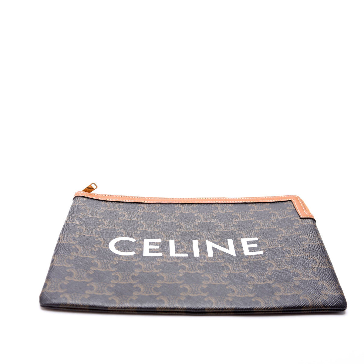 Triomphe Canvas Logo Medium Zip Pouch Brown