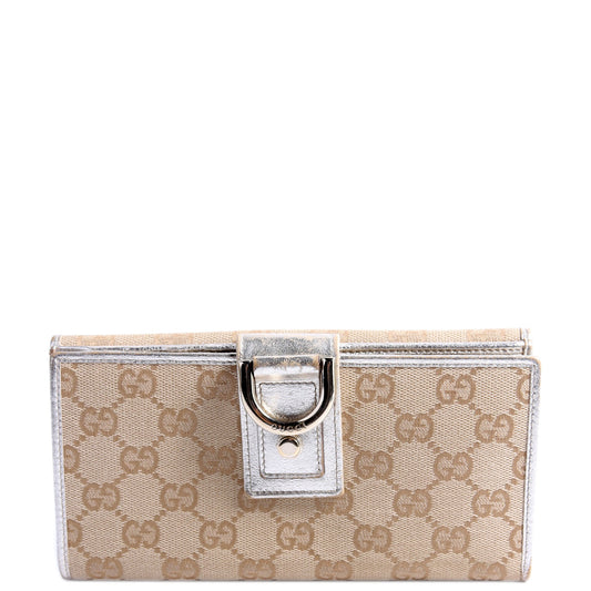 Gucci  GG Canvas Abbey Long Wallet Tan/Gold