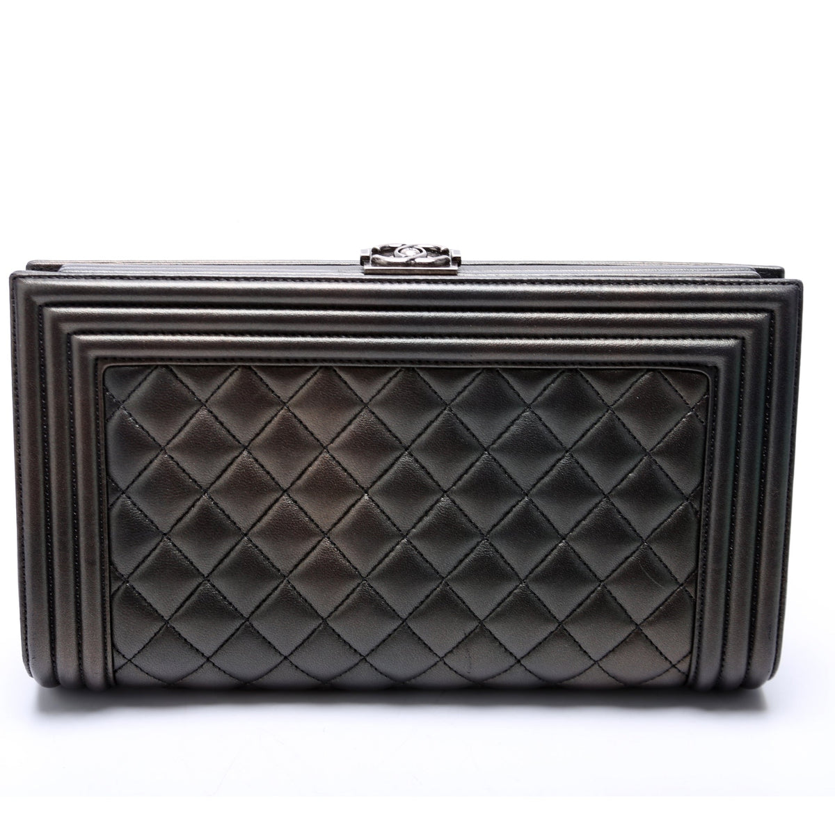 Boy Frame Clutch Metallic Lambskin 24M Grey