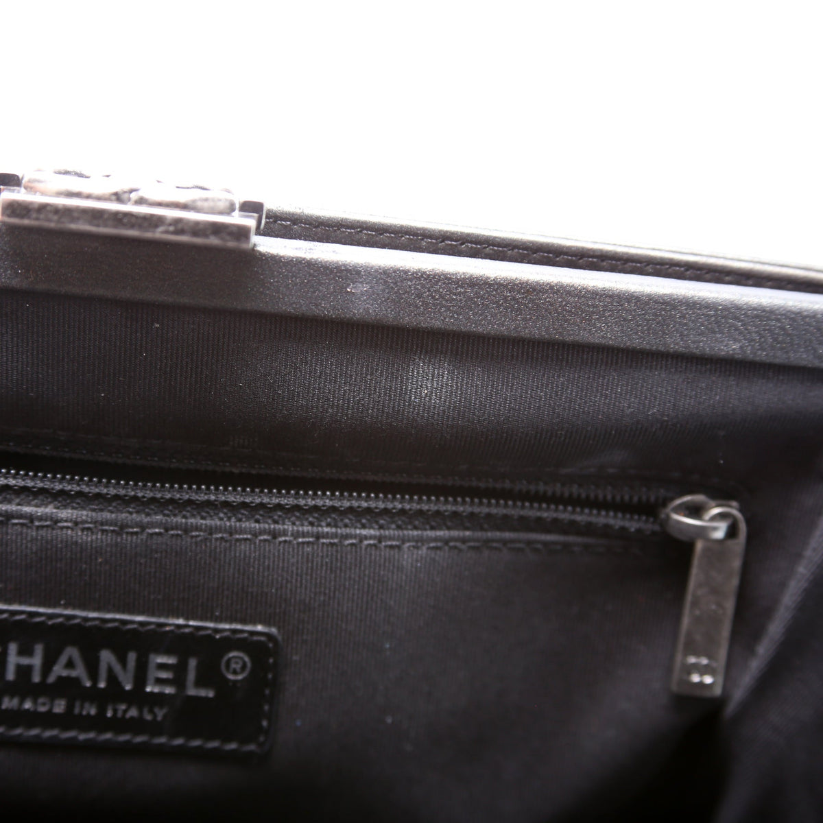 Boy Frame Clutch Metallic Lambskin 24M Grey