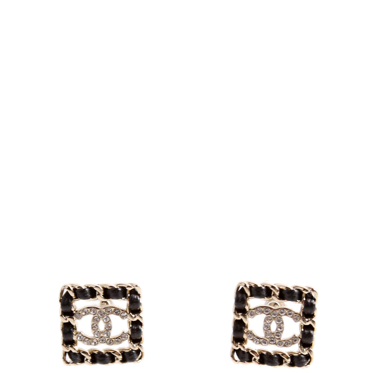 Crystal CC Chain Stud Earrings Black/Gold