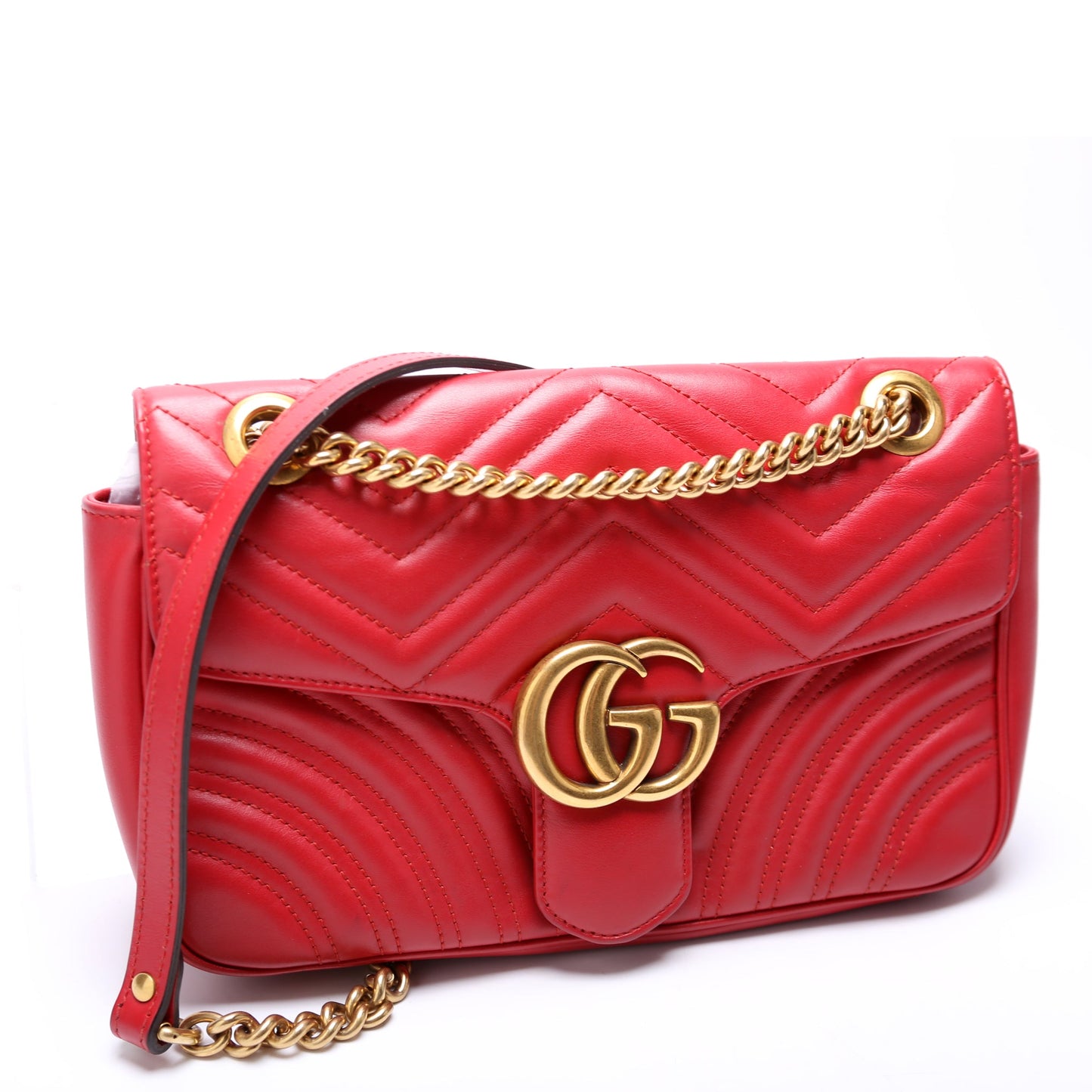 Gucci Marmont Leather Shoulder Small Flap Red