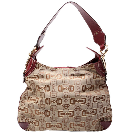 Gucci  Horsebit Canvas Creole Hobo Burgundy/Tan