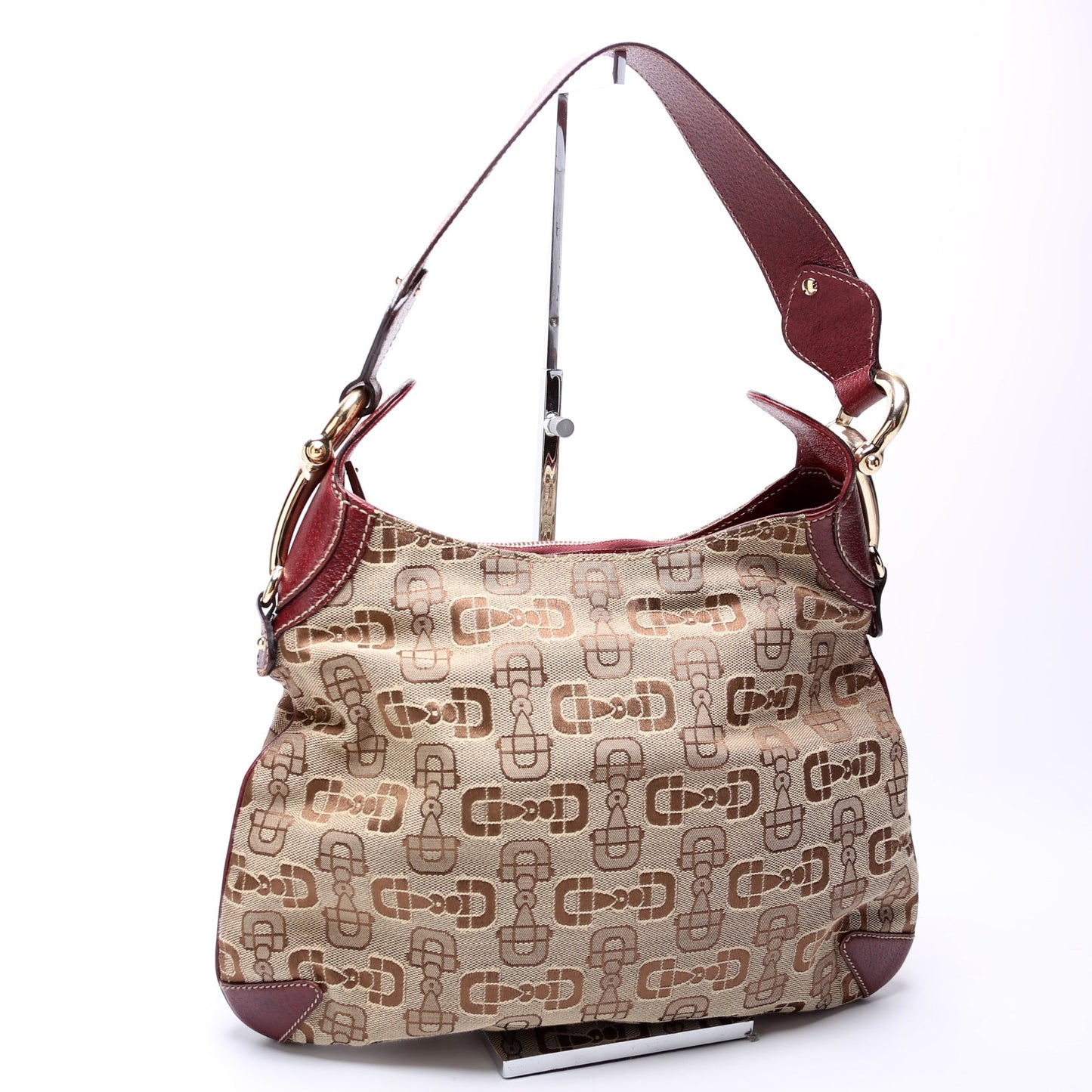 Gucci  Horsebit Canvas Creole Hobo Burgundy/Tan