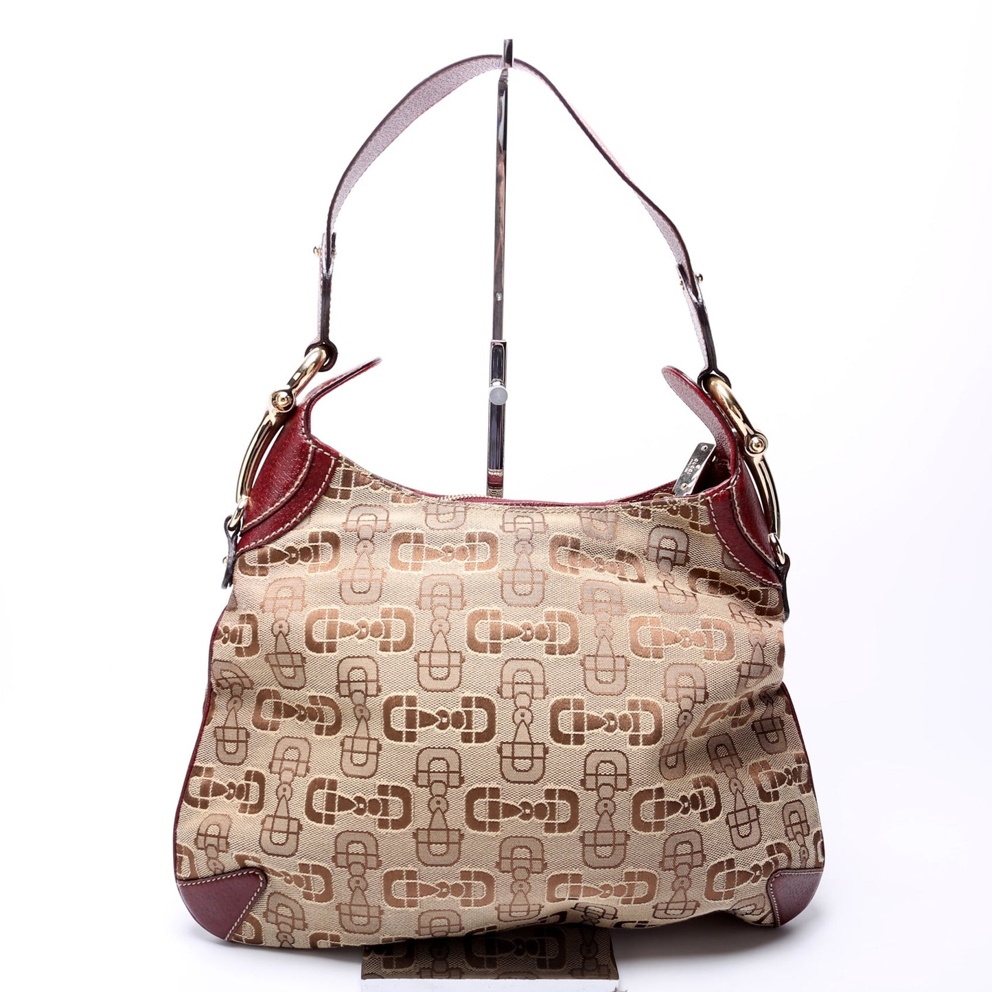 Gucci  Horsebit Canvas Creole Hobo Burgundy/Tan