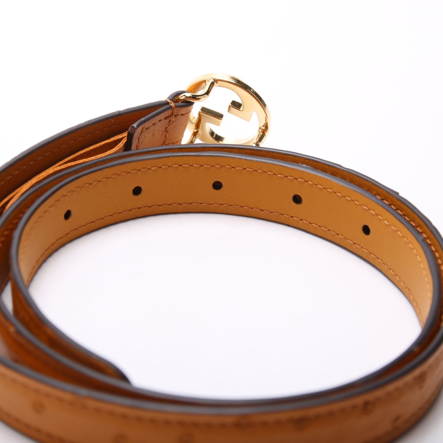 Gucci  Blondie Thin Ostrich Leather Belt Size / Ochre
