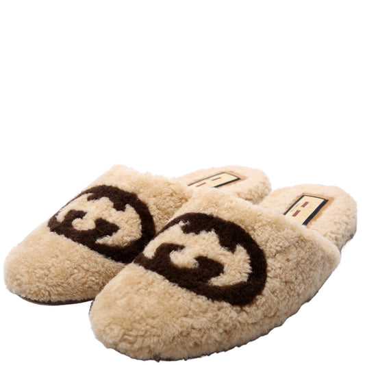 Gucci Shearling Slippers Size  Tan