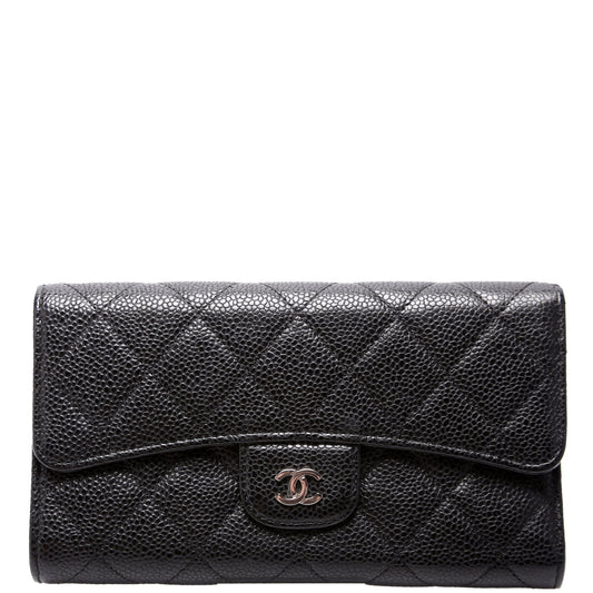 Classic Flap Wallet Long Caviar Black