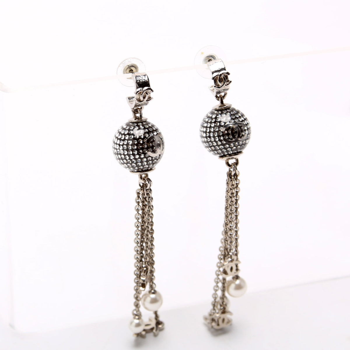 CC Disco Ball Drop Earrings Silver