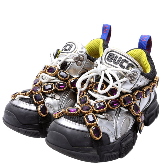 Gucci Flashtrek Jeweled Sneakers Size  Silver
