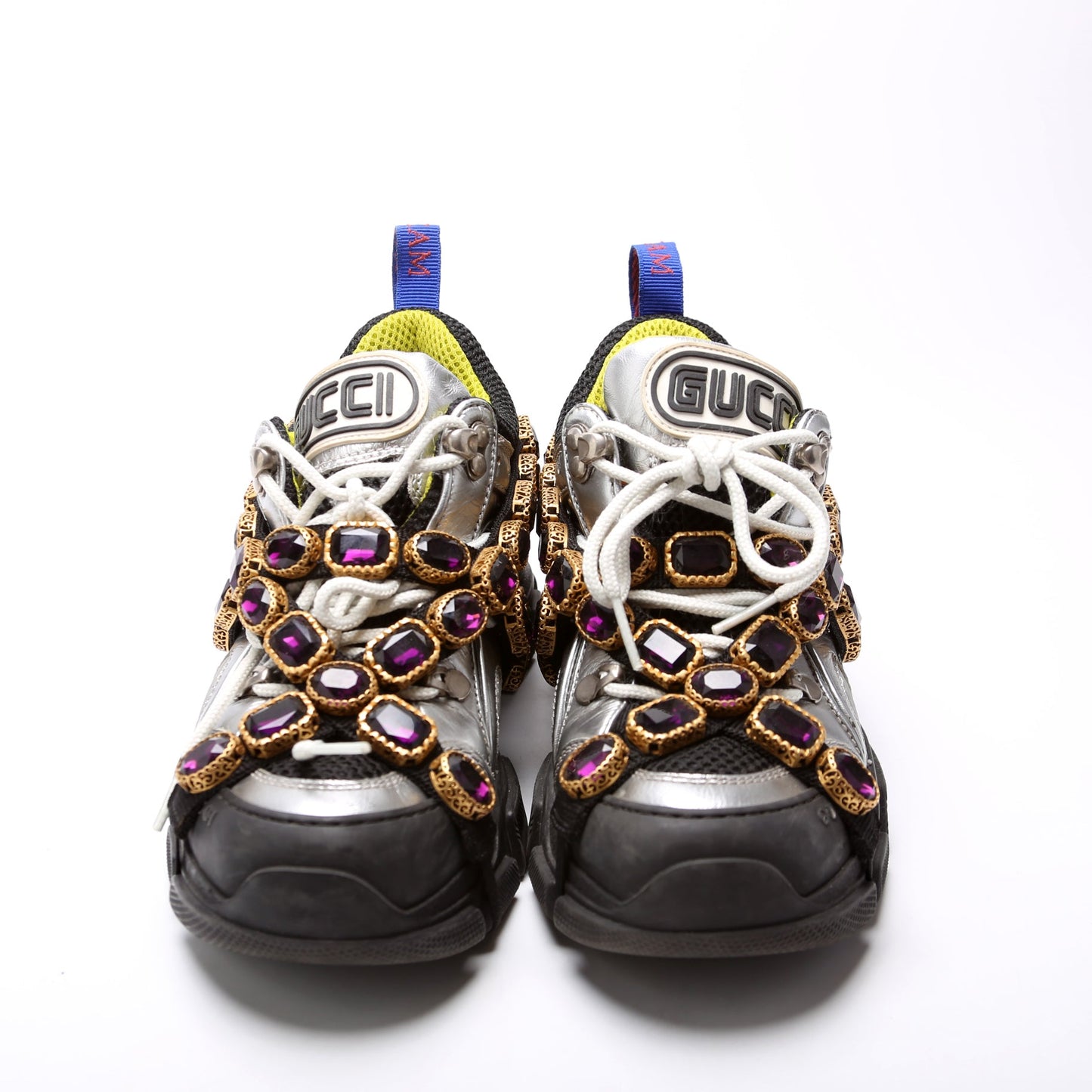 Gucci Flashtrek Jeweled Sneakers Size  Silver