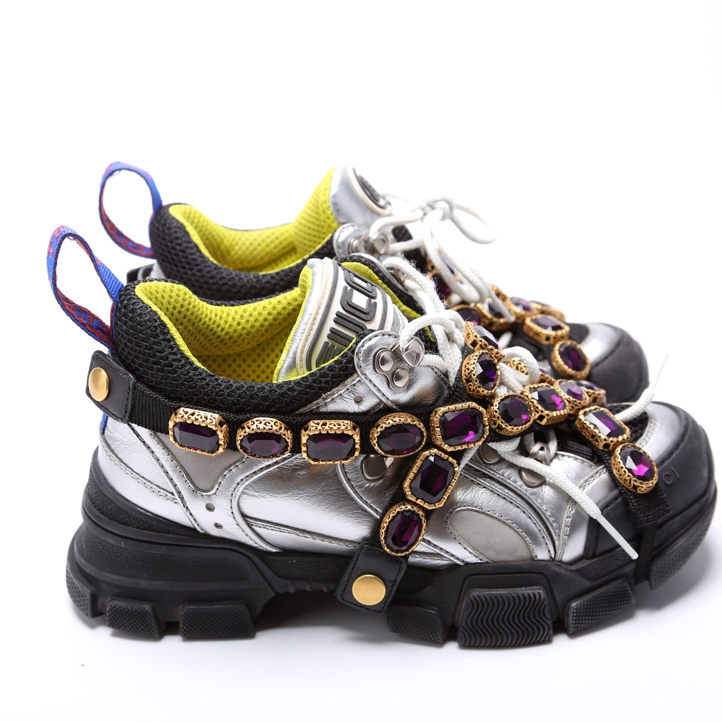 Gucci Flashtrek Jeweled Sneakers Size  Silver
