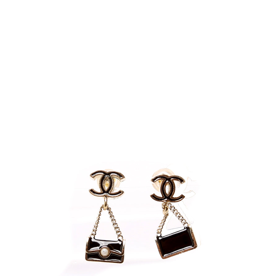 Mini CC Flap Bag Drop Earrings Gold/Black