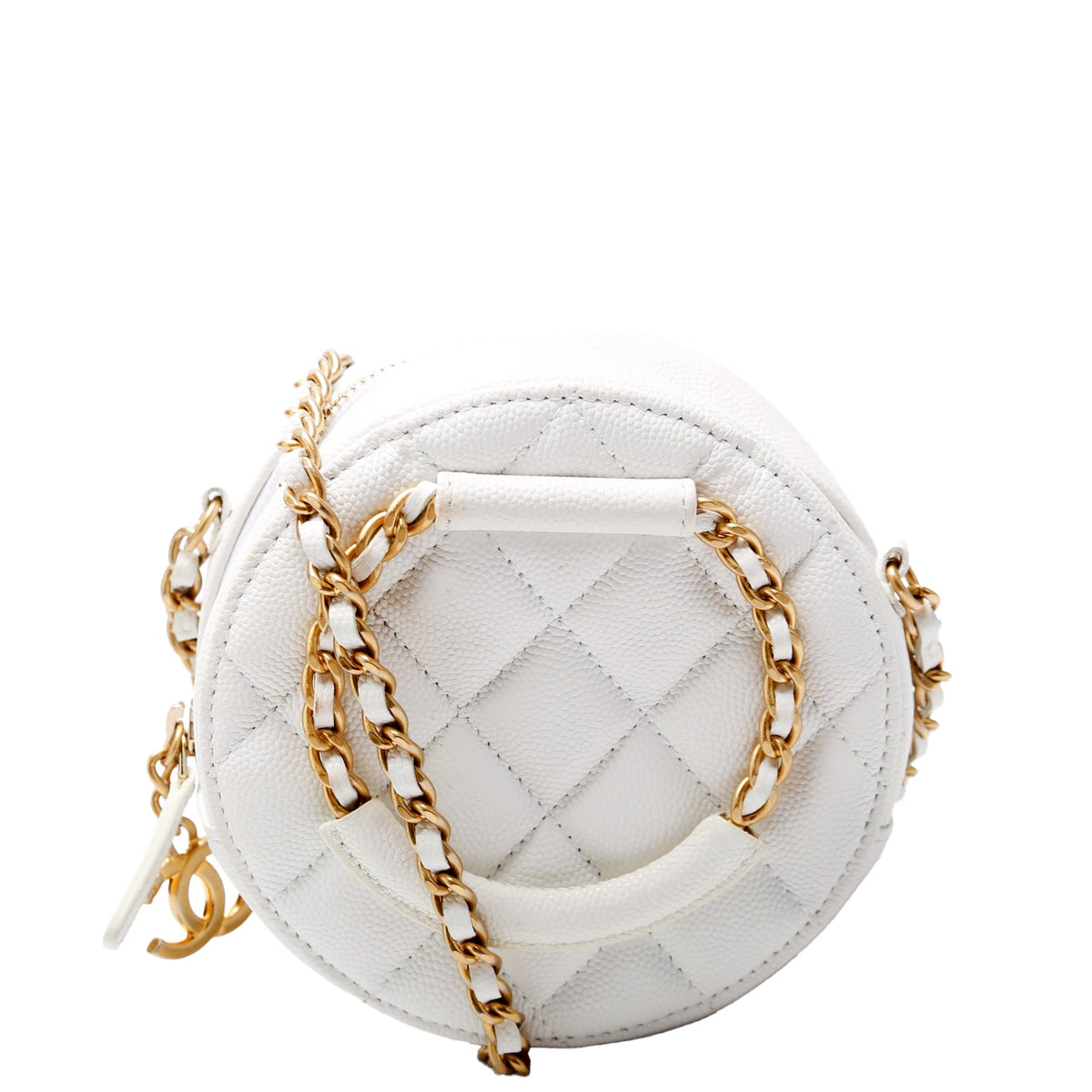 Woven Chain Top Handle Round White