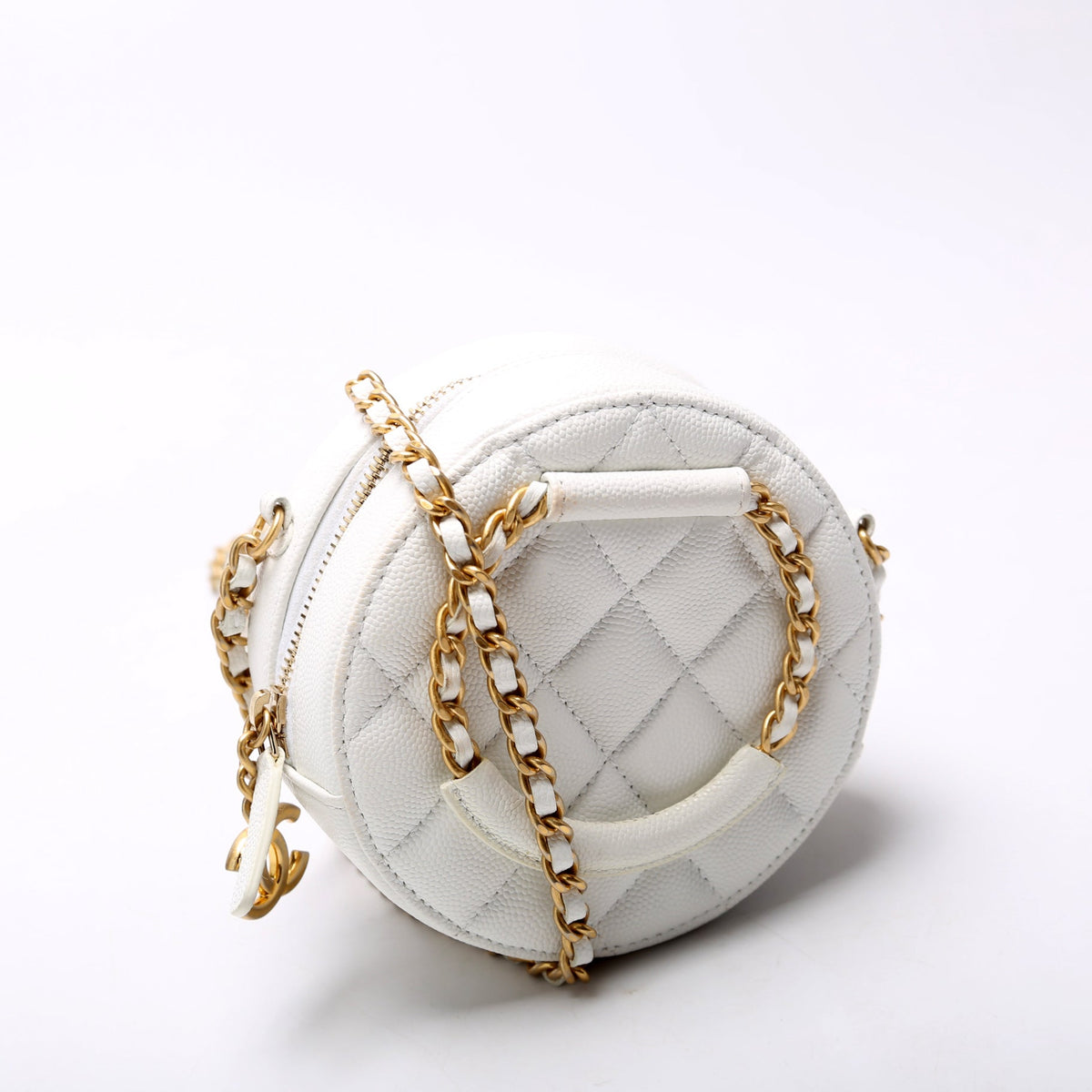 Woven Chain Top Handle Round White