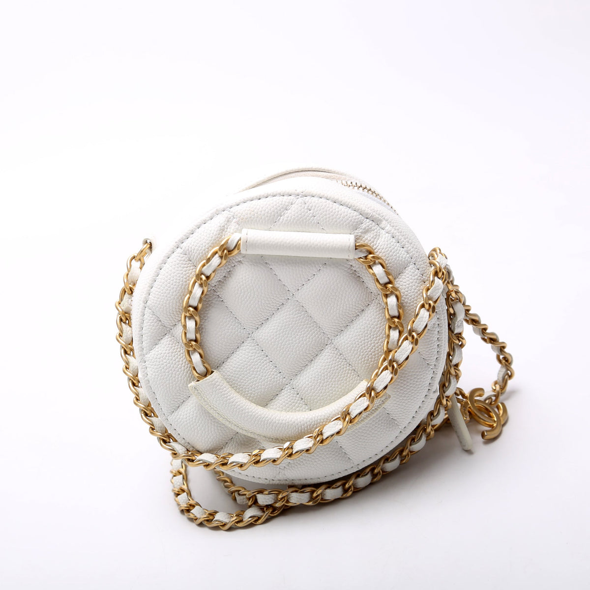 Woven Chain Top Handle Round White