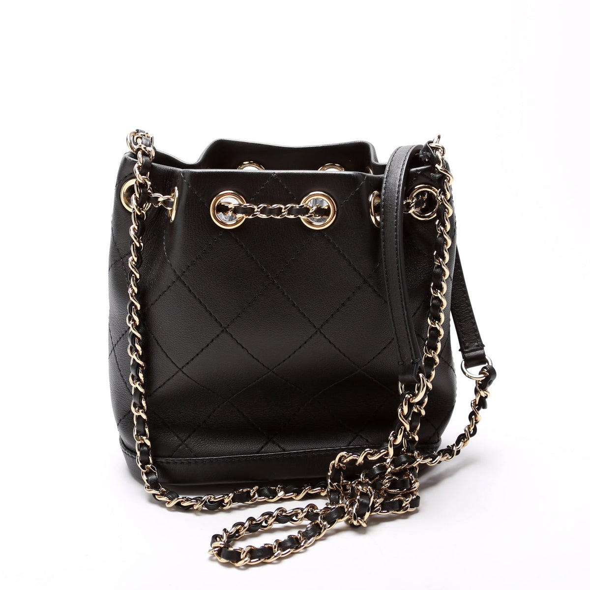 CC Mini Chain Bucket Bag Stitched Calfskin 28M Black