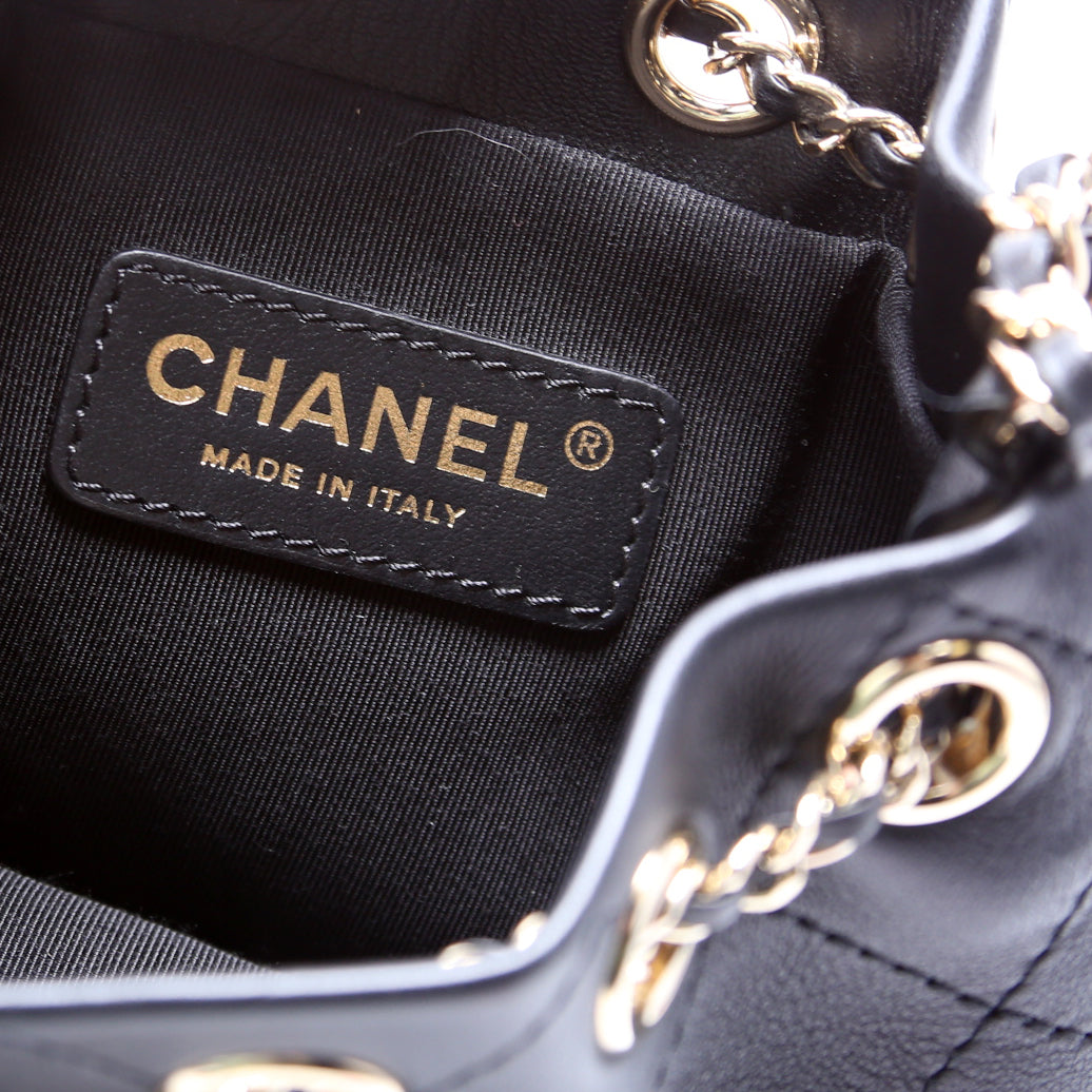 CC Mini Chain Bucket Bag Stitched Calfskin 28M Black