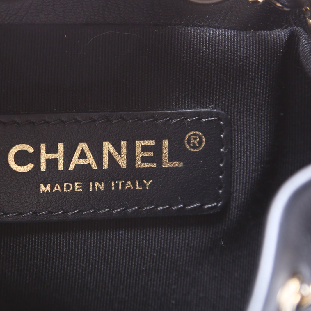 CC Mini Chain Bucket Bag Stitched Calfskin 28M Black