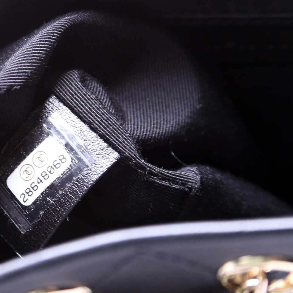 CC Mini Chain Bucket Bag Stitched Calfskin 28M Black