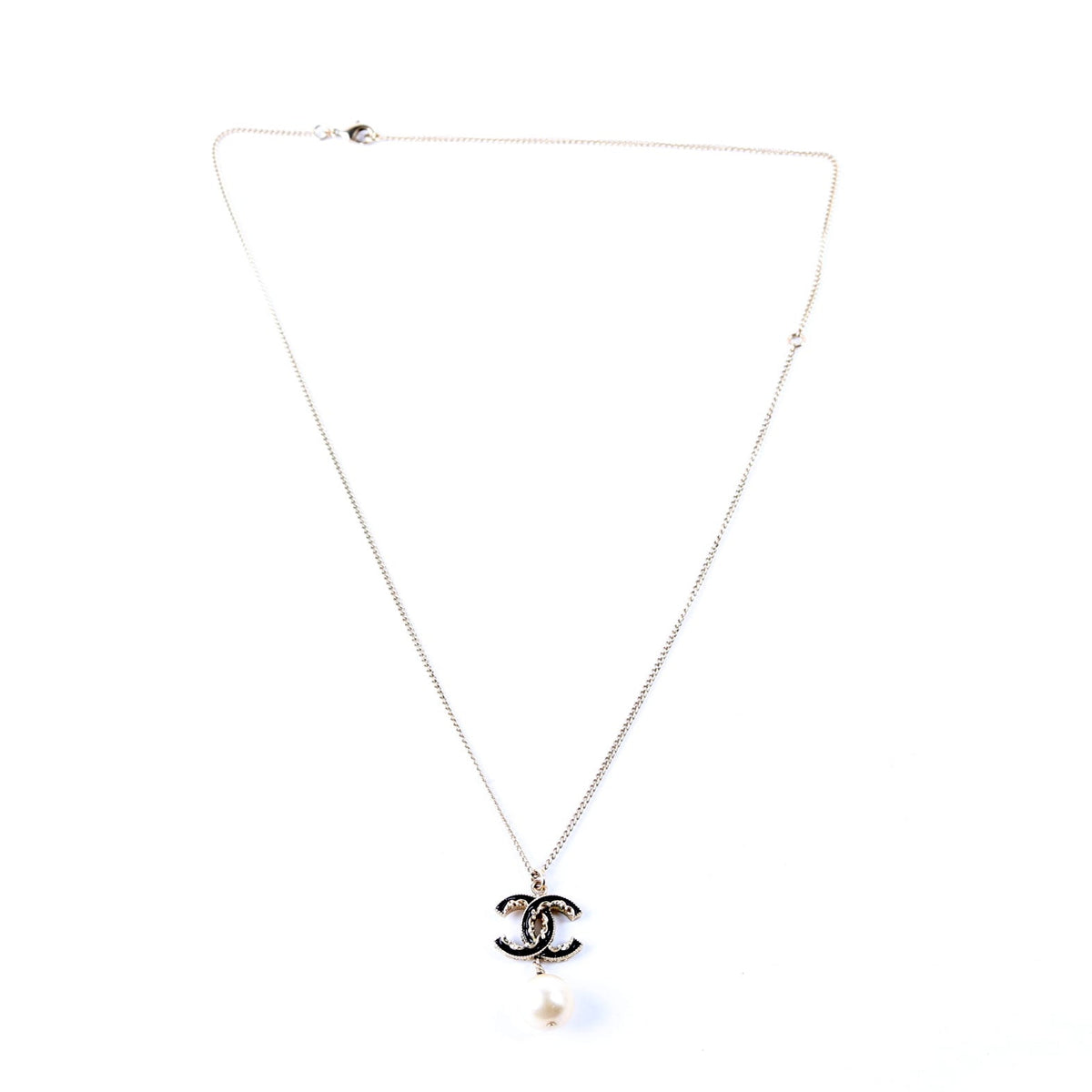 CC Enamel Faux Pearl Drop Necklace Gold/Pearl