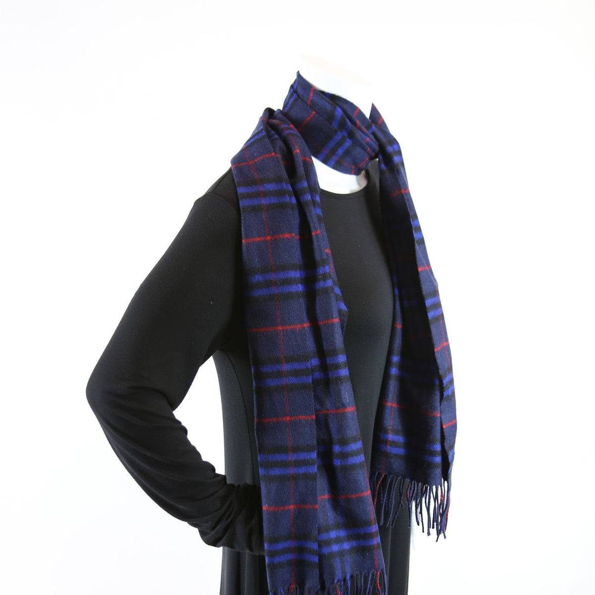 Scarf: Check Fringe Cashmere