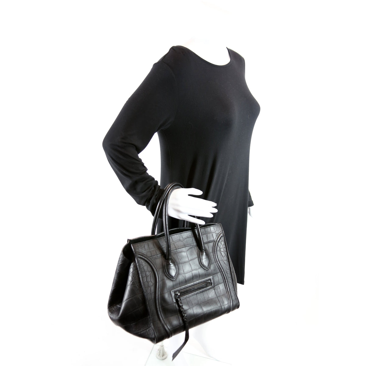 Luggage Phantom Medium Crocodile Embossed Black