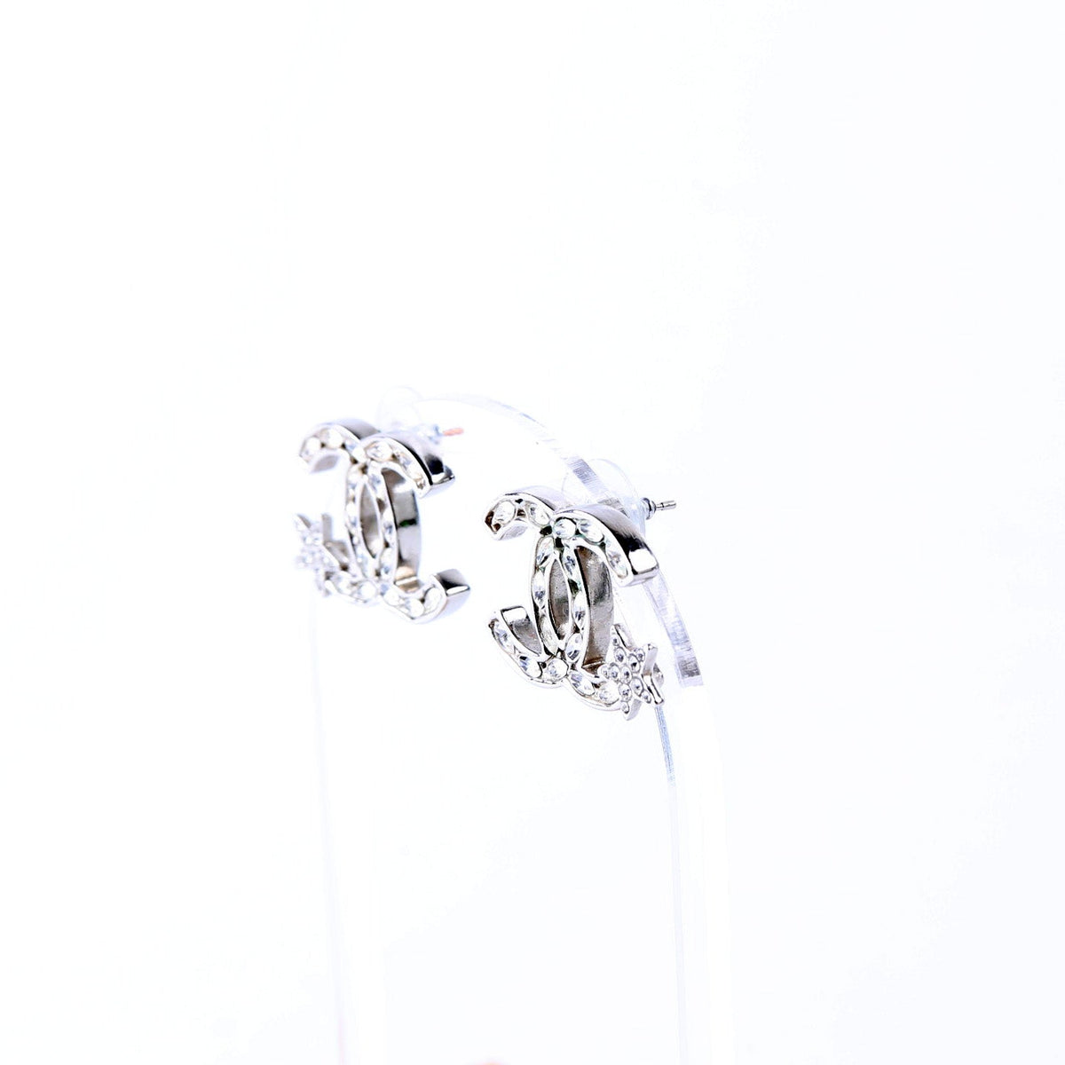 Crystal Star CC Stud Earrings Silver