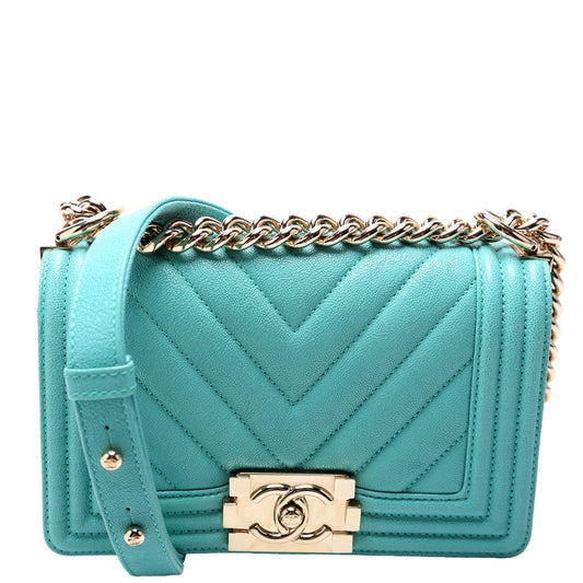 Boy Flap Small Chevron Caviar 27M Teal