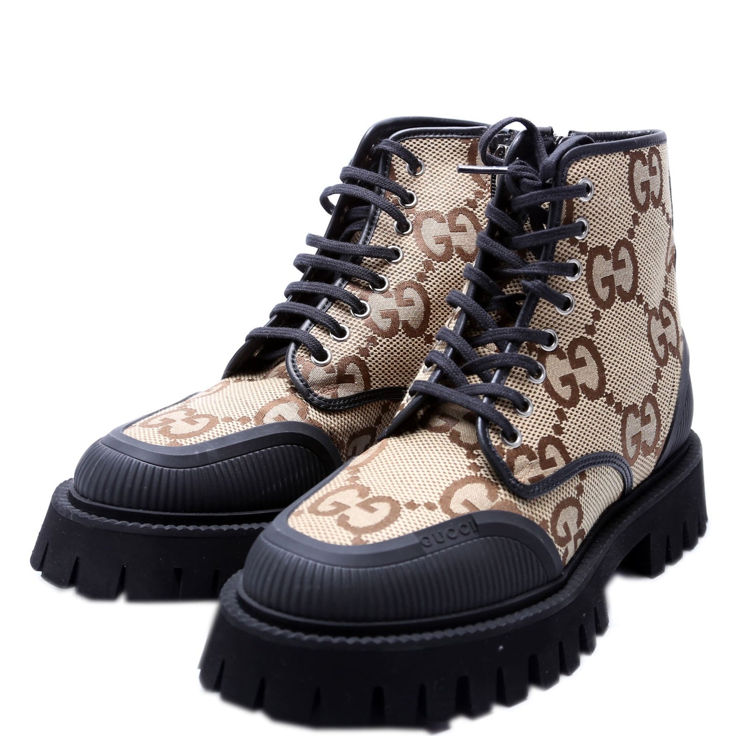 Gucci Maxi GG Canvas Lace Up Combat Boots Size  () Brown