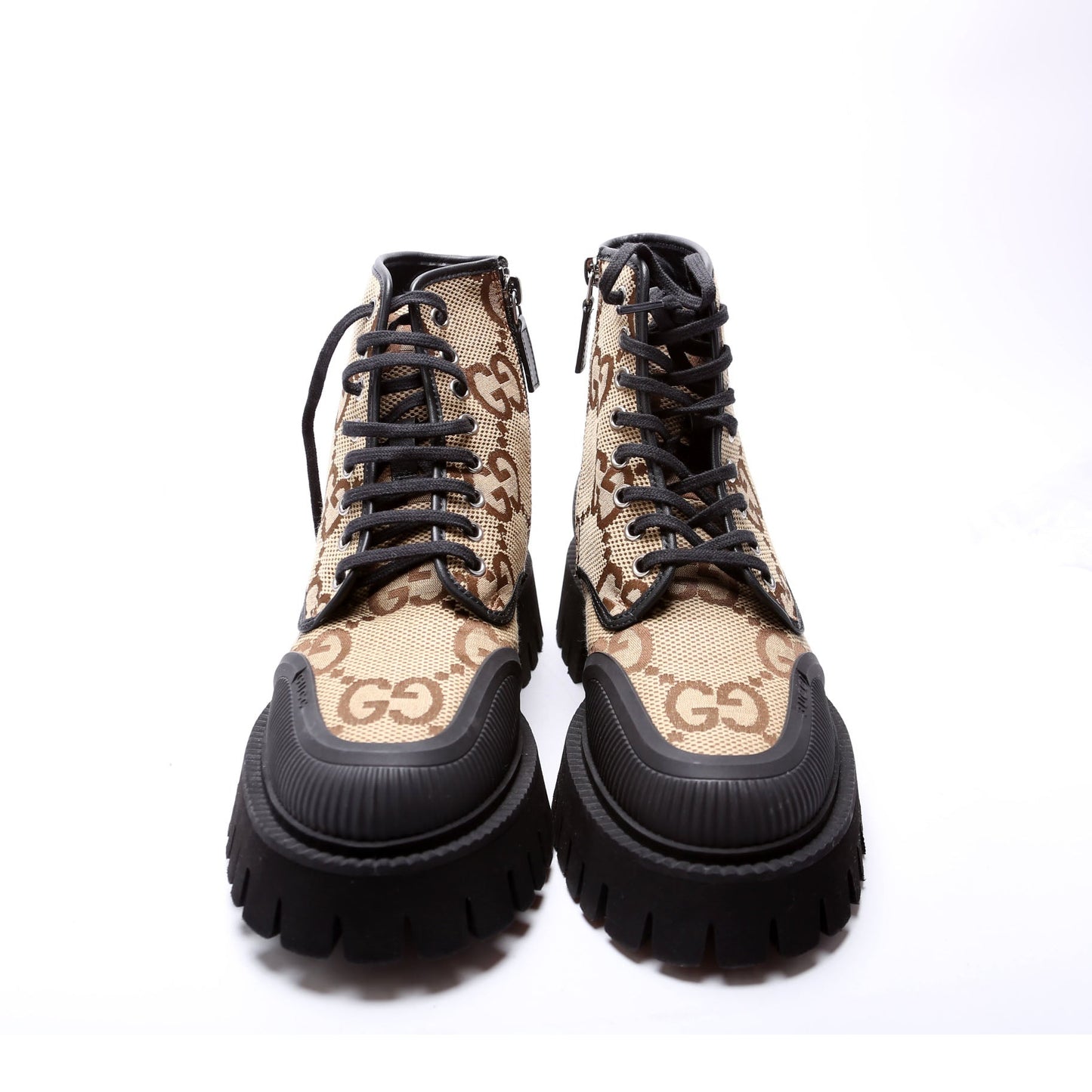 Gucci Maxi GG Canvas Lace Up Combat Boots Size  () Brown