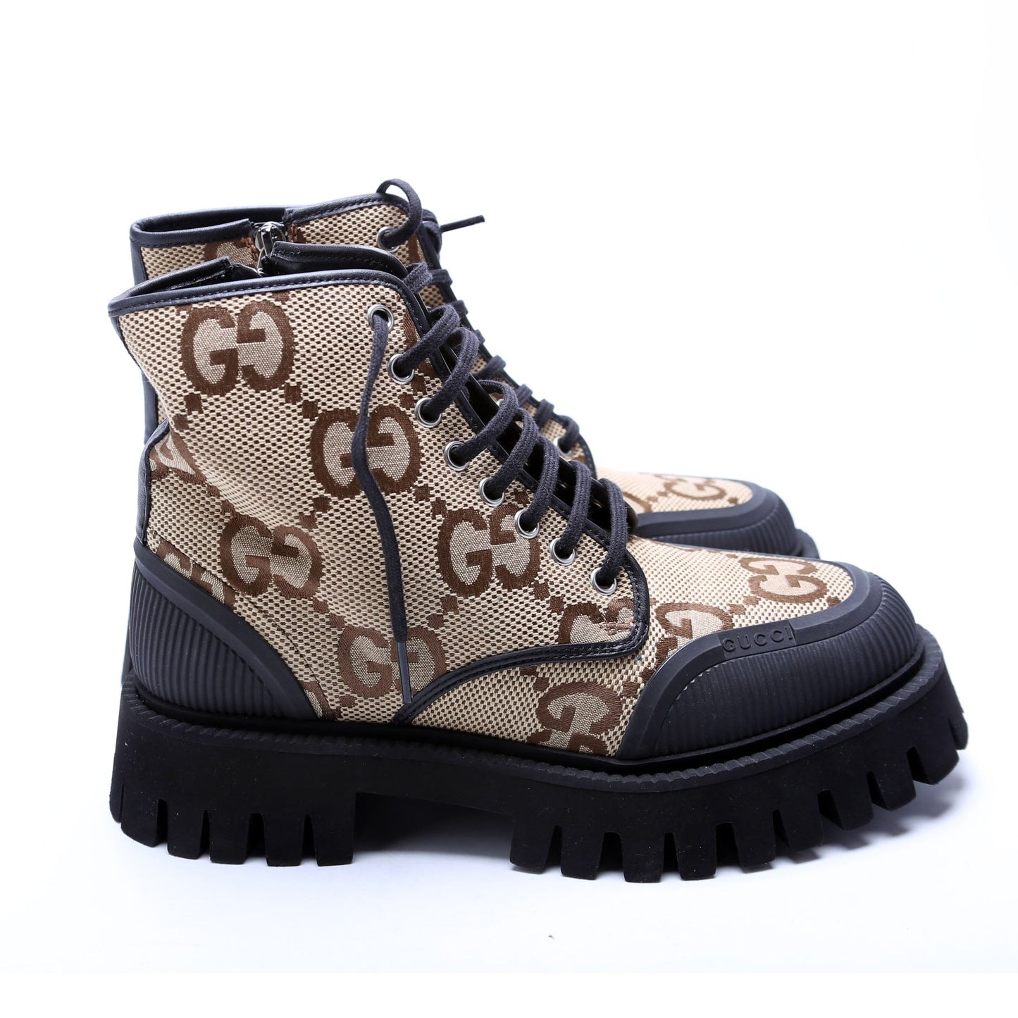 Gucci Maxi GG Canvas Lace Up Combat Boots Size  () Brown