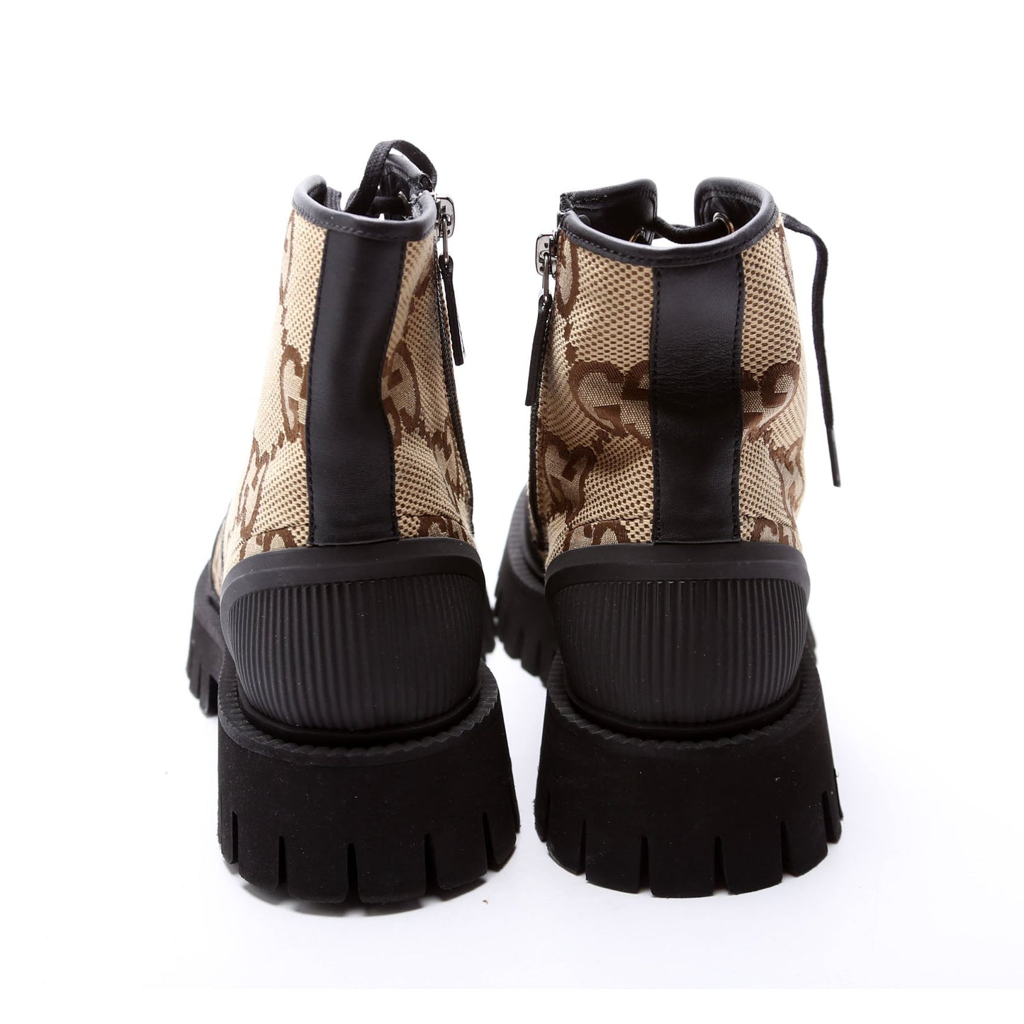 Gucci Maxi GG Canvas Lace Up Combat Boots Size  () Brown