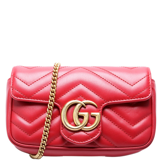Gucci  Marmont Torchon Leather Super Mini Flap Red