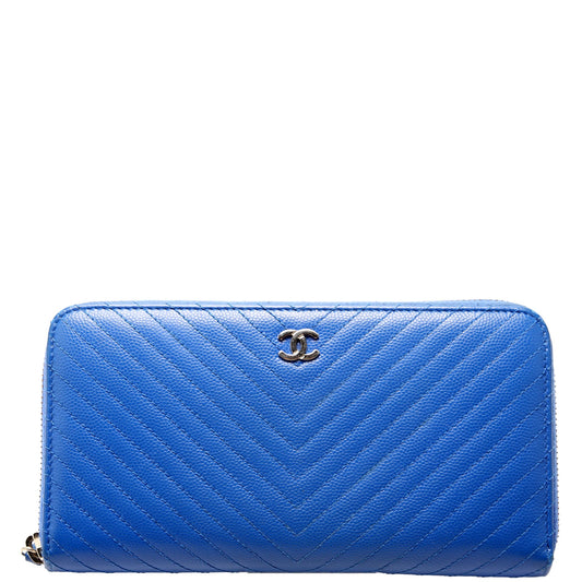 Chevron Zip Around Wallet Blue