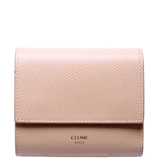 Trifold Small Wallet Grain Calfskin Beige