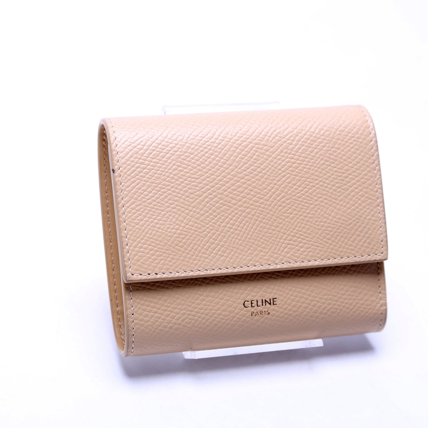 Trifold Small Wallet Grain Calfskin Beige