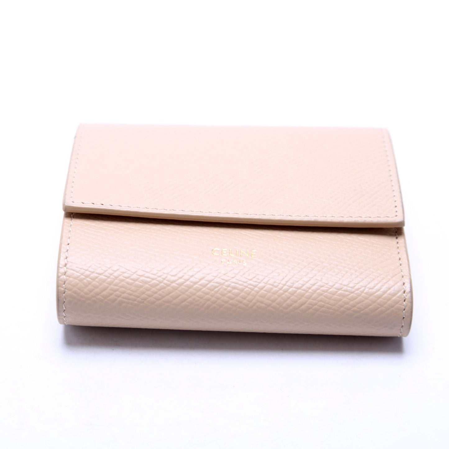 Trifold Small Wallet Grain Calfskin Beige