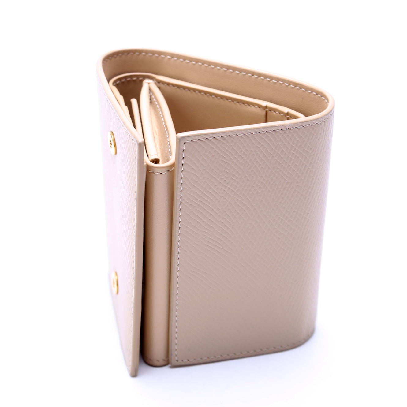 Trifold Small Wallet Grain Calfskin Beige
