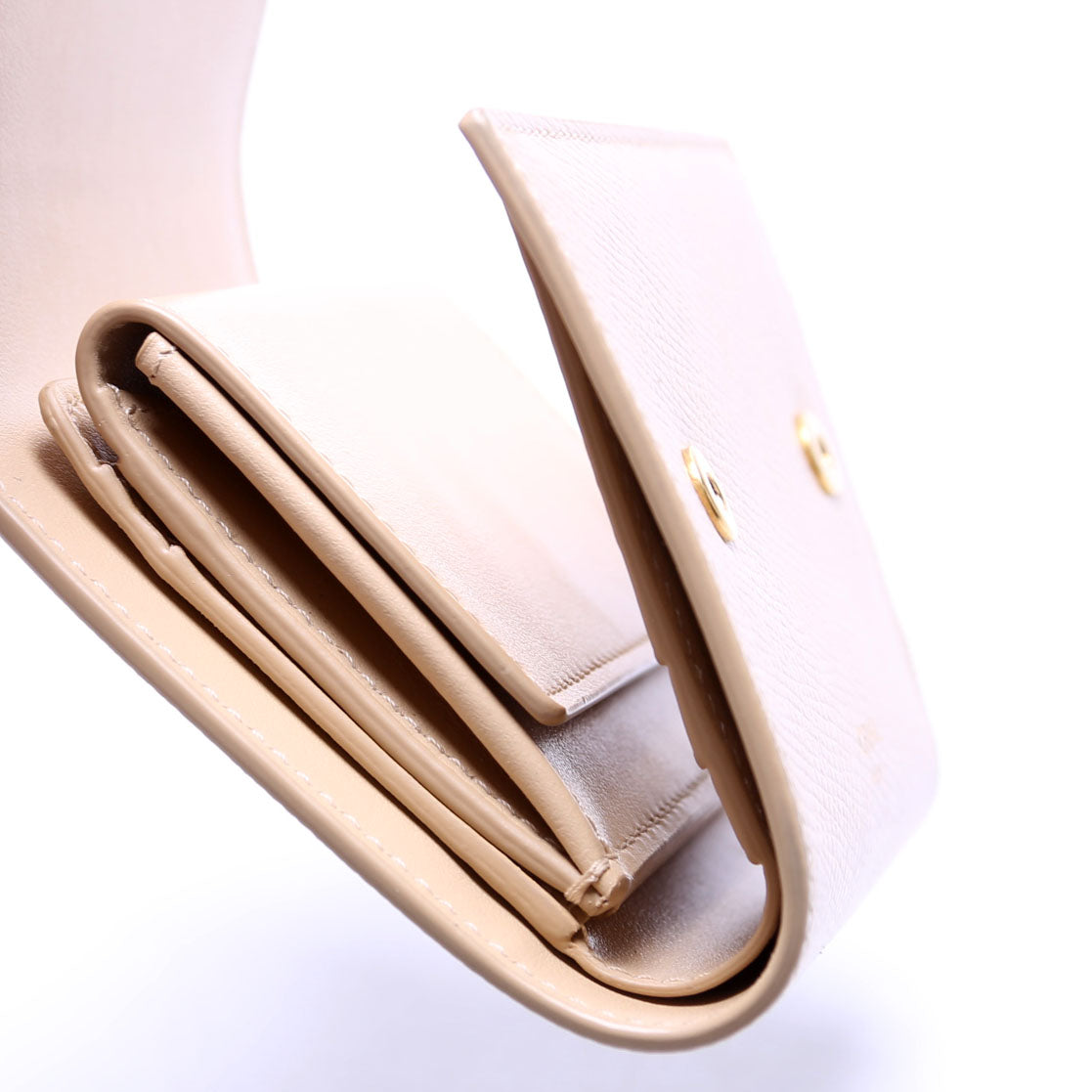 Trifold Small Wallet Grain Calfskin Beige