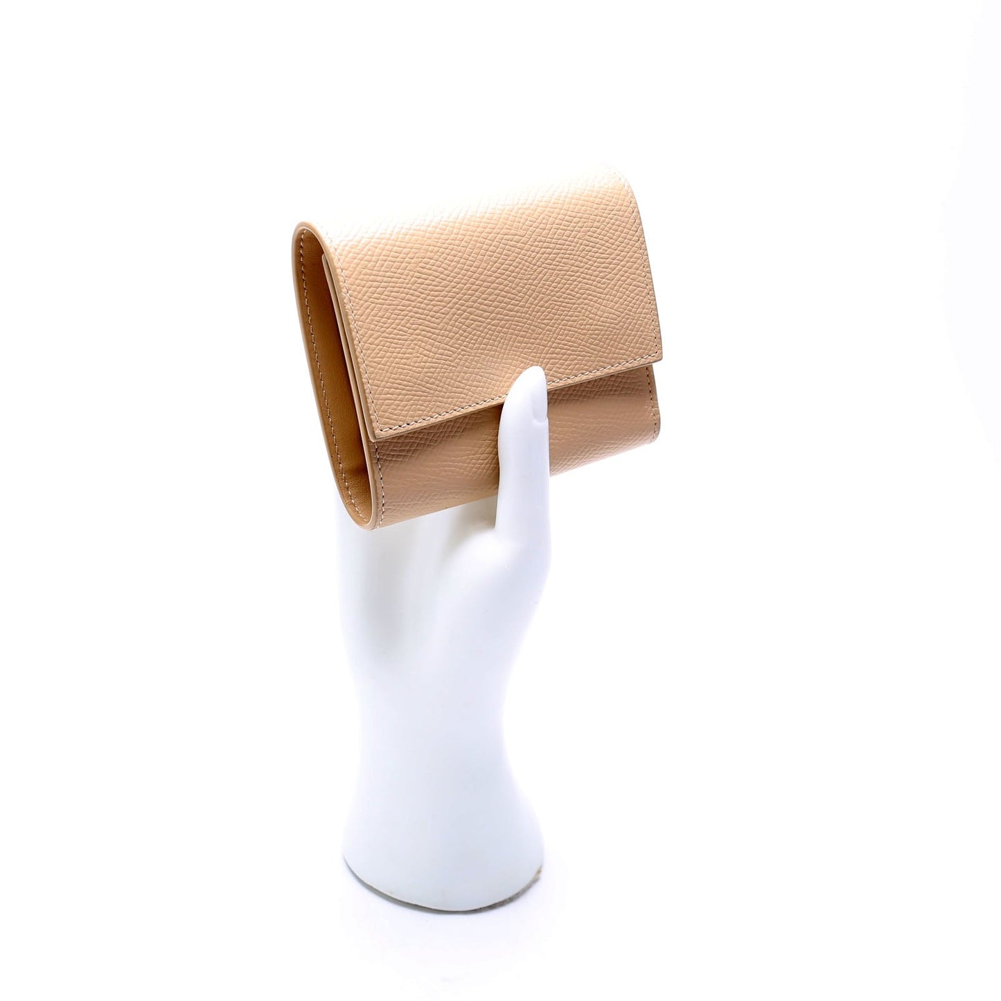 Trifold Small Wallet Grain Calfskin Beige