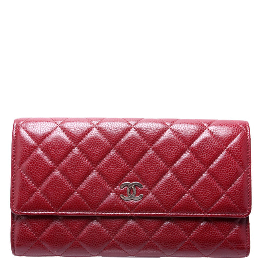 CC Tri-Fold Long Wallet Caviar 13M Burgundy