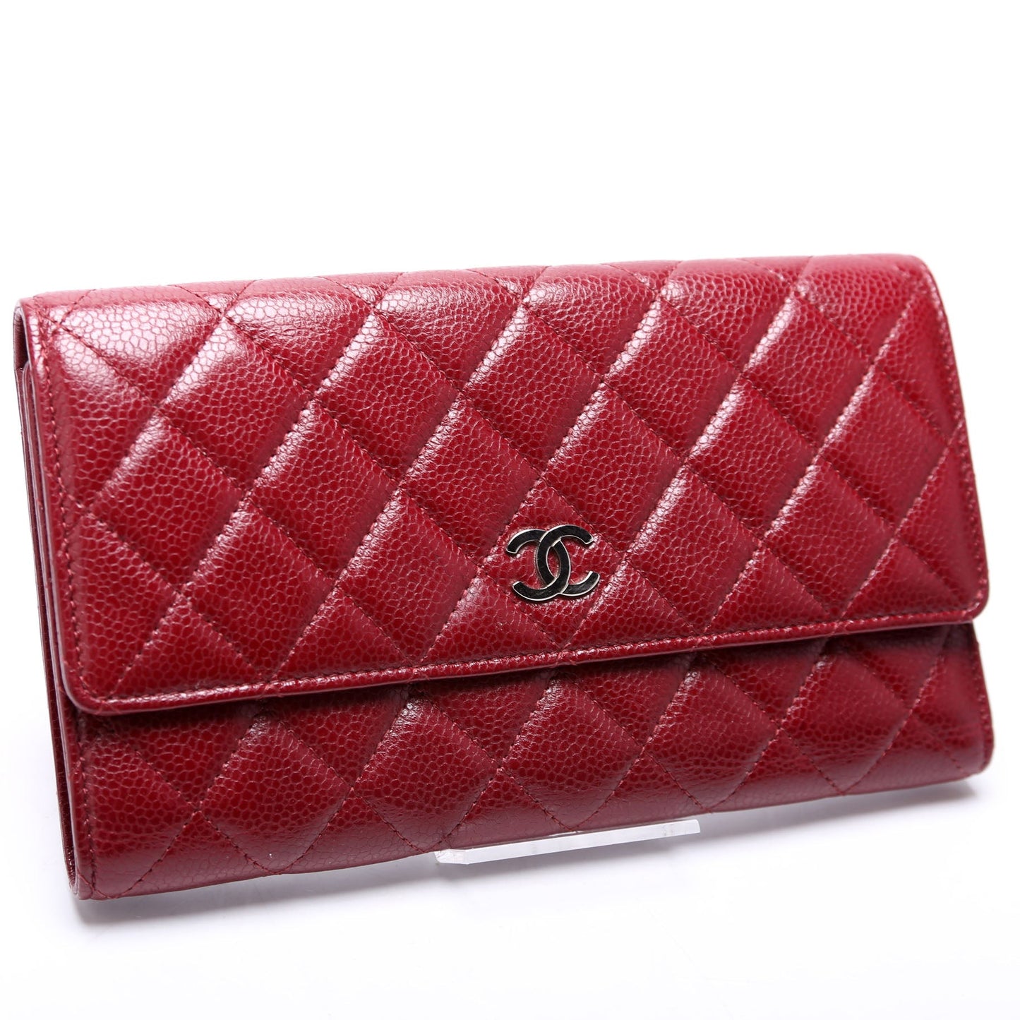 CC Tri-Fold Long Wallet Caviar 13M Burgundy