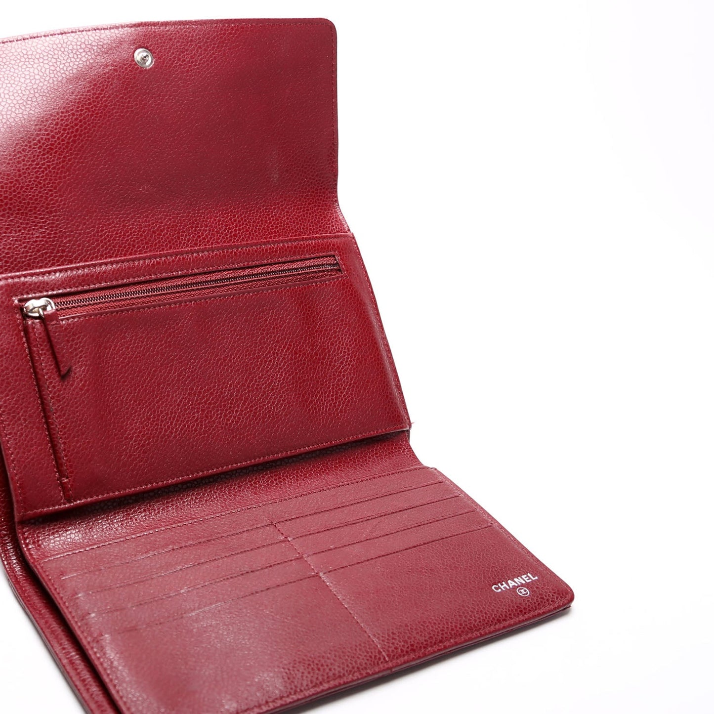 CC Tri-Fold Long Wallet Caviar 13M Burgundy
