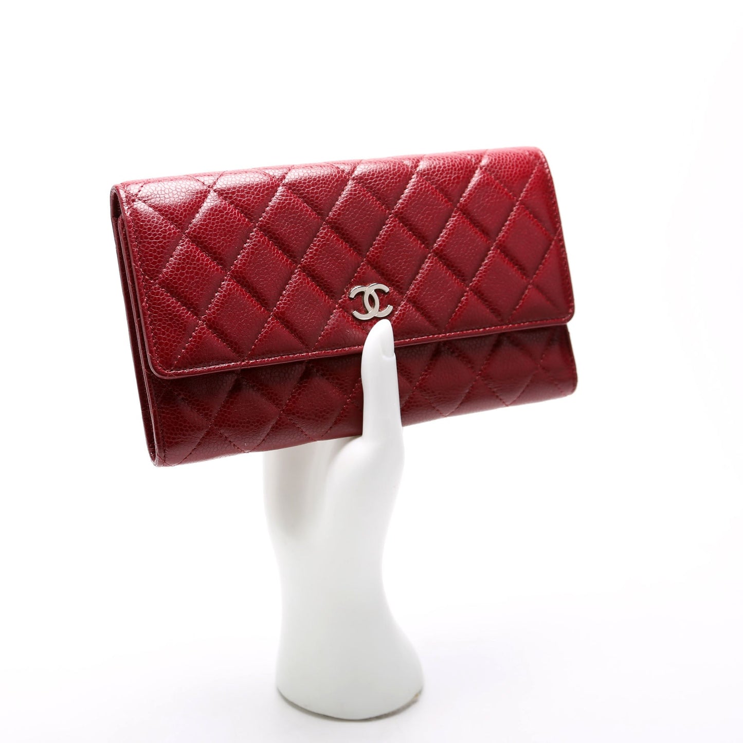 CC Tri-Fold Long Wallet Caviar 13M Burgundy