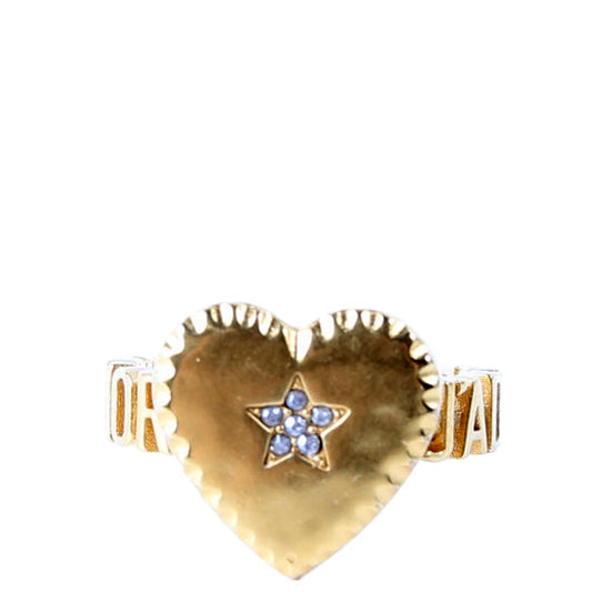 J'adior Crystal Star Heart Ring Size M Gold