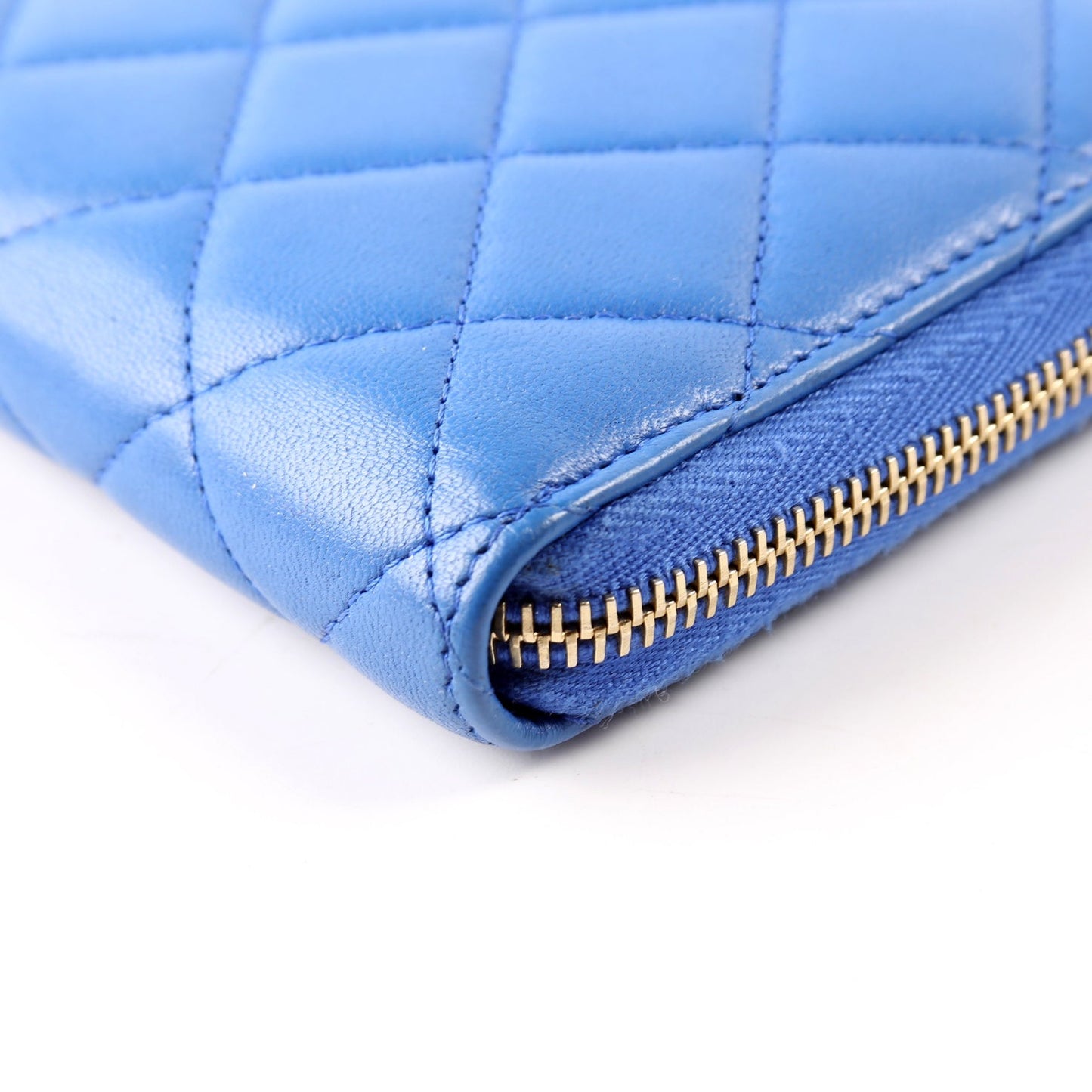 CC Zip Around Organizer Wallet Quilted Lambskin Blue