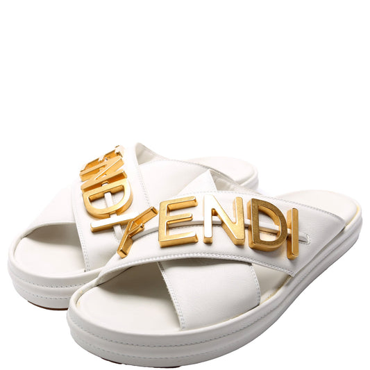Fendigraphy Leather Sandal Size 41 White
