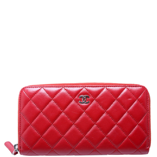 CC Long Zip Around Wallet Lambskin Red